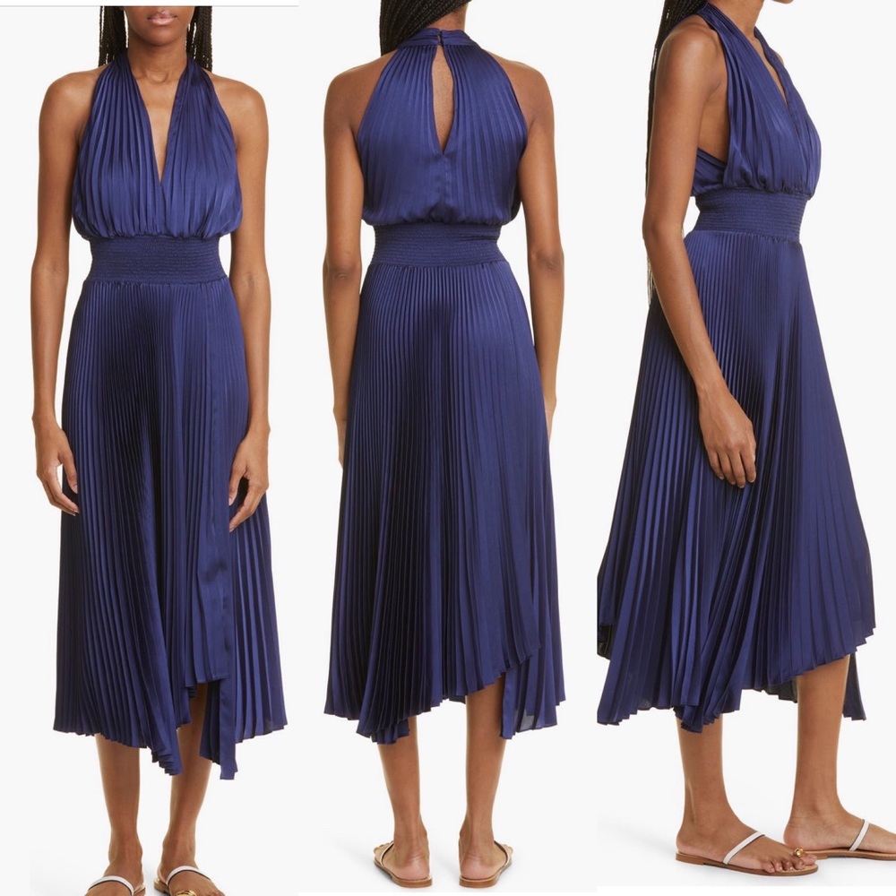 A.L.C. Navy Pleated Midi Dress